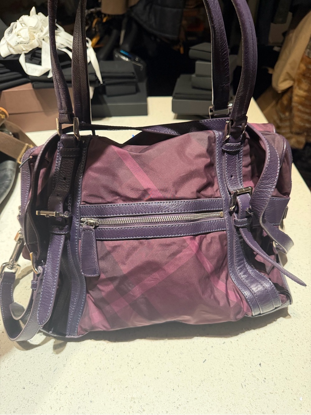Burberry nylon Purple Women’s Tote Bag - Leather Trim